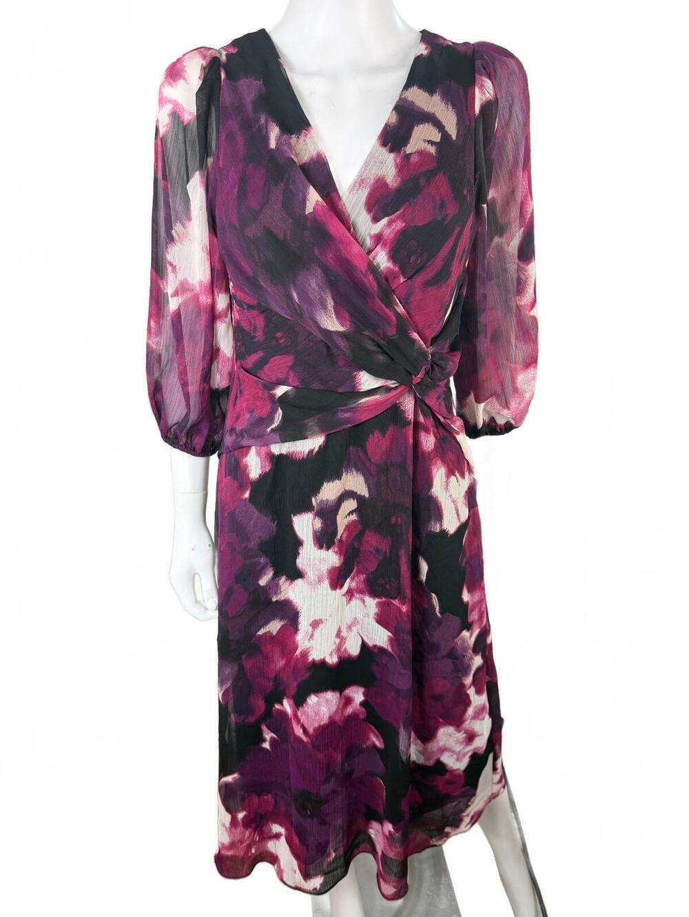 NWTs DKNY Floral Print Midi Dress with Puff Sleeves Size 4